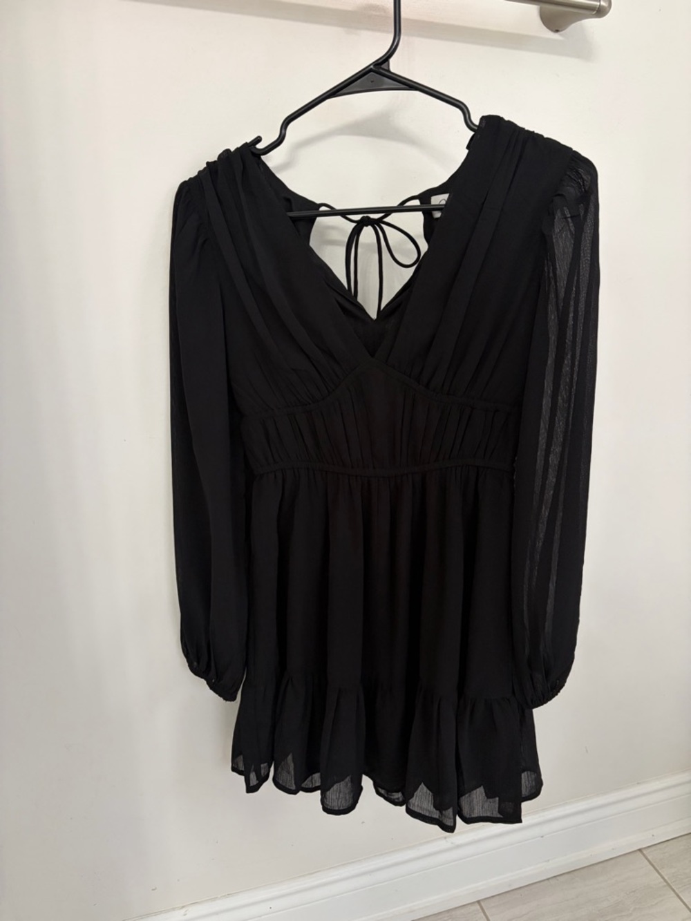 Japna Black V-Neck Chiffon‎ Mini Dress - XS